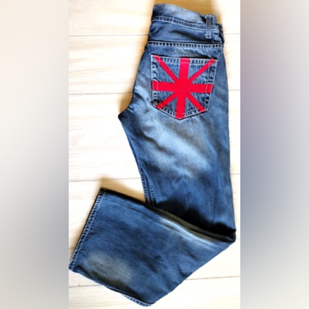 Olsenboye Union Jack Flag “London” Wide Leg Jeans Size 11 London denim